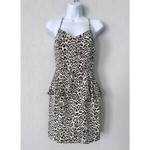 Parker Black and White Animal Print SIlk Peplum Dress Size X-Small